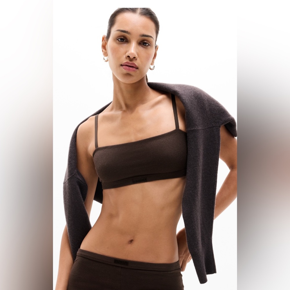 NWT ATHLETA Tranquil Waffle Bralette TRUFFLE Sz MED